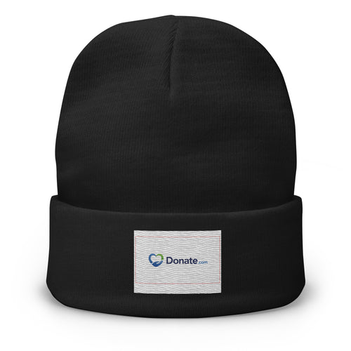 Black beanie with a Donate.com logo label