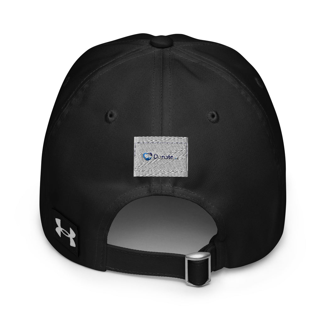 Black cap with a Donate.com logo on the back 