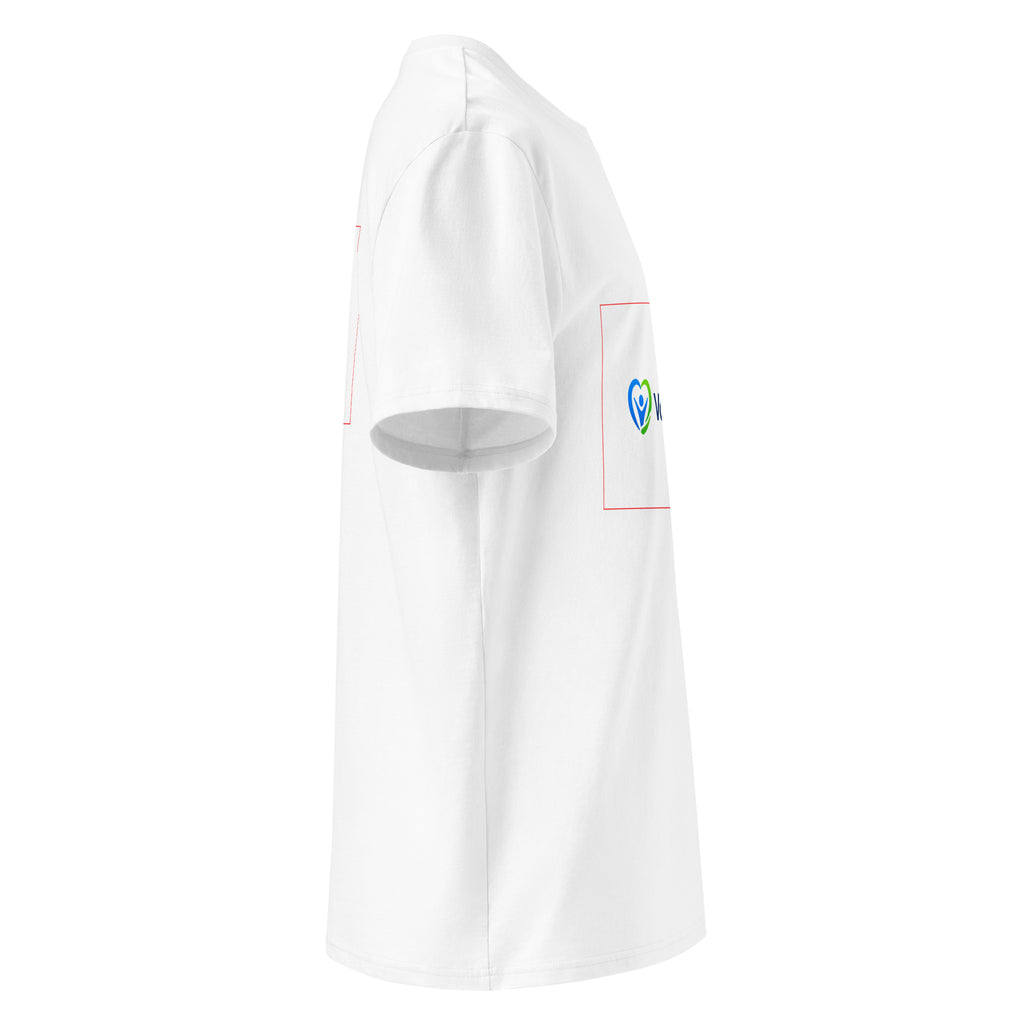 A white short-sleeve athletic t-shirt shown from a side profile view against a solid white background