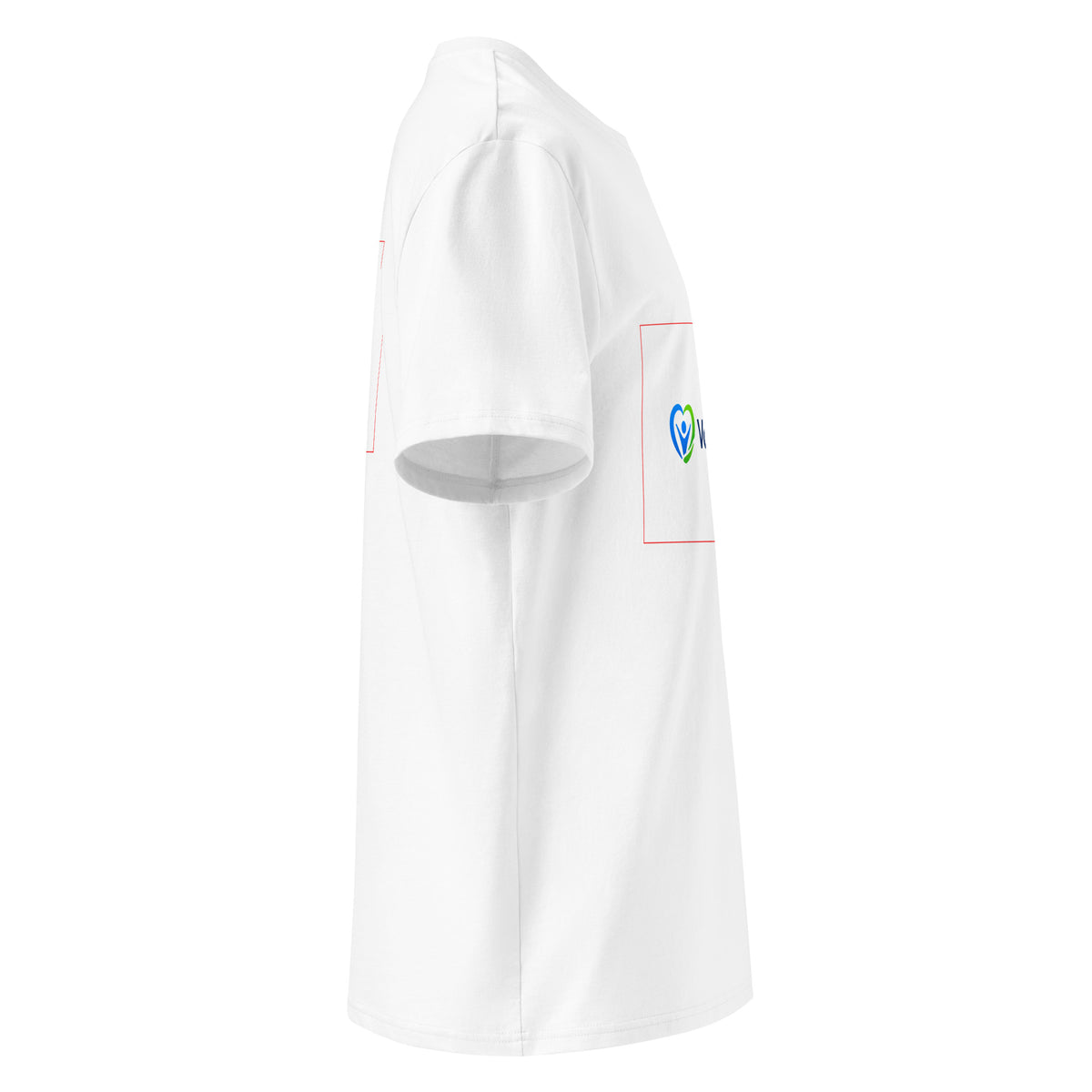 A white short-sleeve athletic t-shirt shown from a side profile view against a solid white background