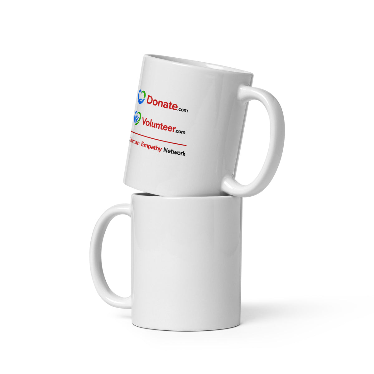 Two white mugs with text on a white background
